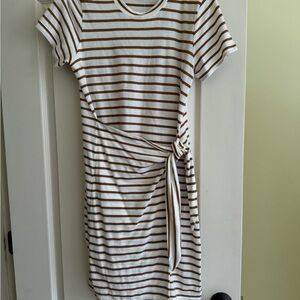 RAILS Striped White and Brown Tie-Waist Women's Dress